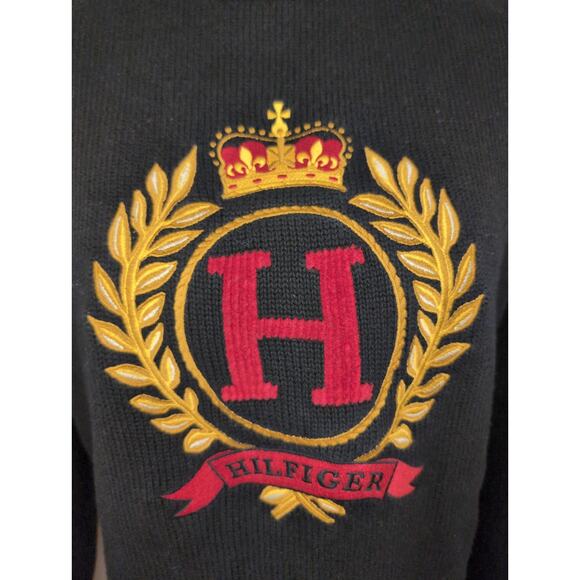 Vintage Tommy Hilfiger embroidered preppy crown logo black turtleneck sweater - Picture 5 of 7